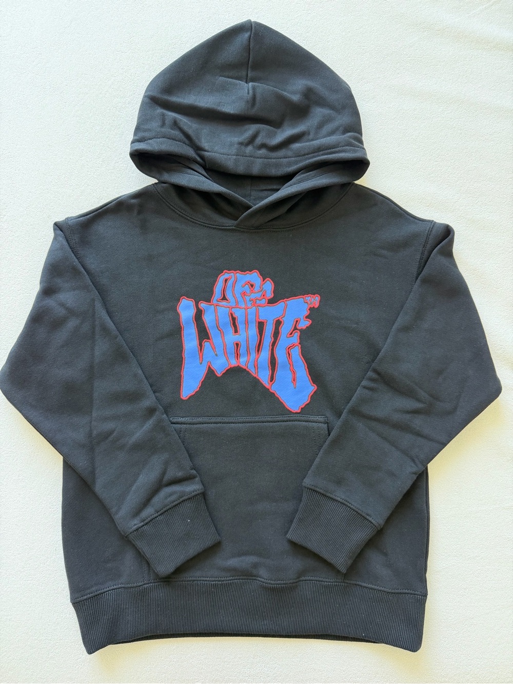 Off-White Kids Graffiti Logo Hoodie Black Size 8Y Cotton Pullover NWT